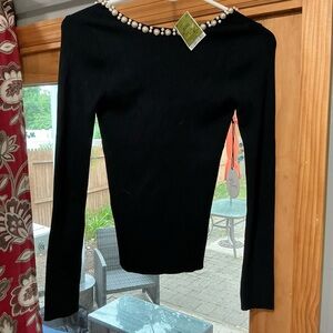 Black Long Sleeve Top with Pearl Detail